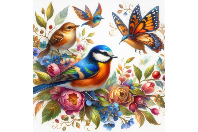 bundle-of-watercolor-colorful-birds-and-butterfly-with-leaves-and-flow