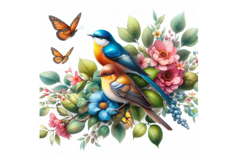 bundle-of-watercolor-colorful-birds-and-butterfly-with-leaves-and-flow