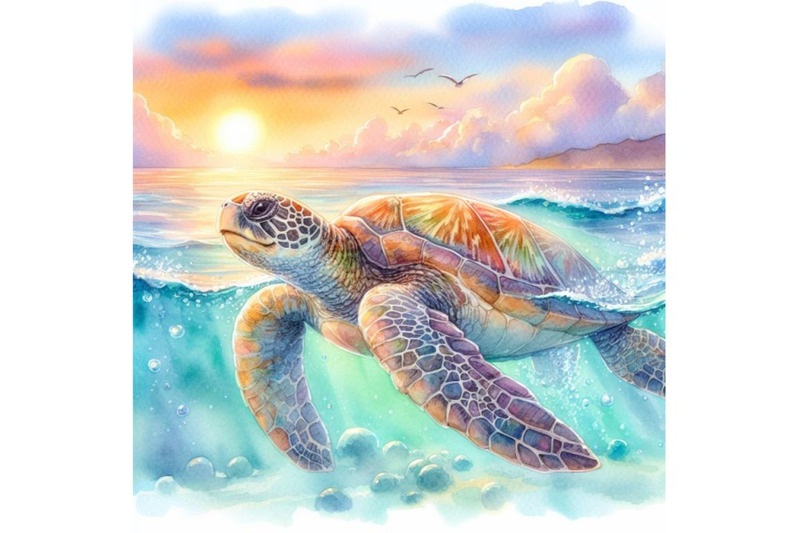 bundle-of-big-sea-turtle-watercolor-painting