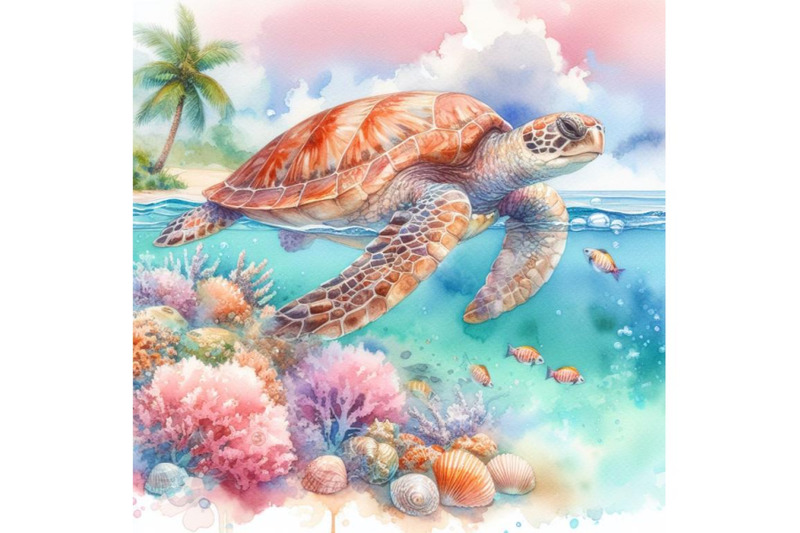 bundle-of-big-sea-turtle-watercolor-painting