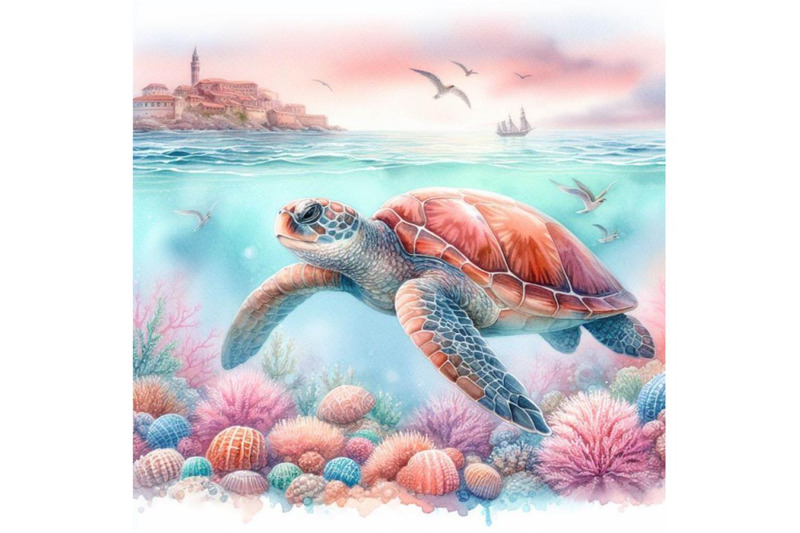 bundle-of-big-sea-turtle-watercolor-painting