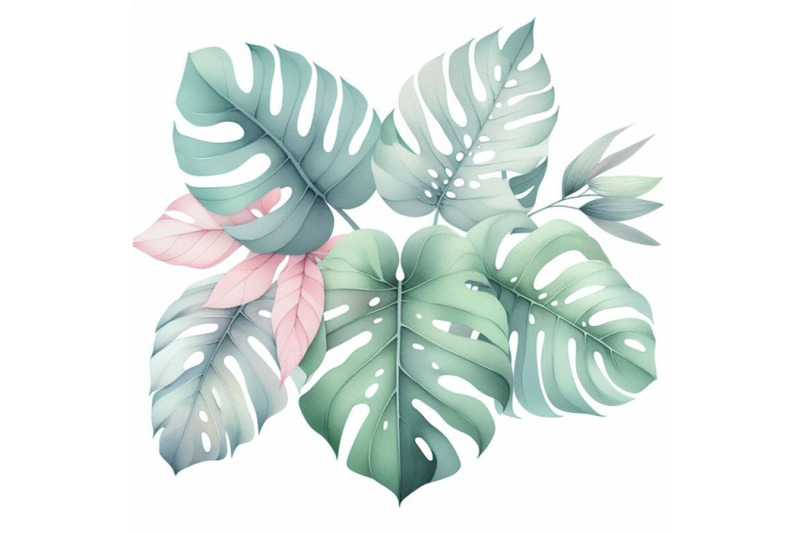 bundle-of-tropical-monstera-leaves-in-a-minimalist-style