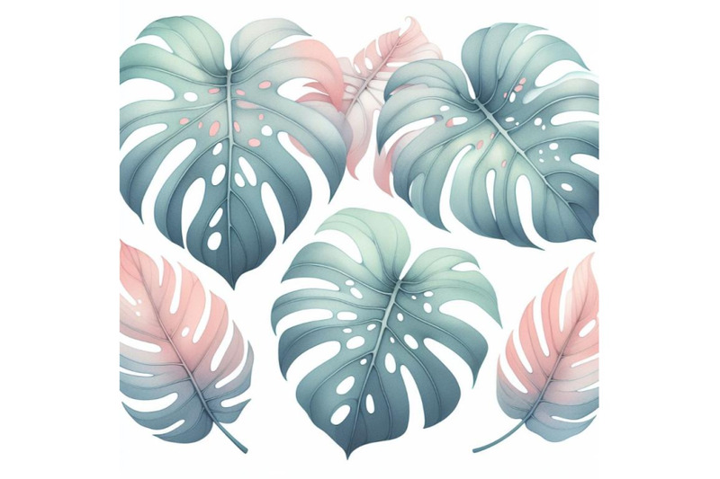 bundle-of-tropical-monstera-leaves-in-a-minimalist-style