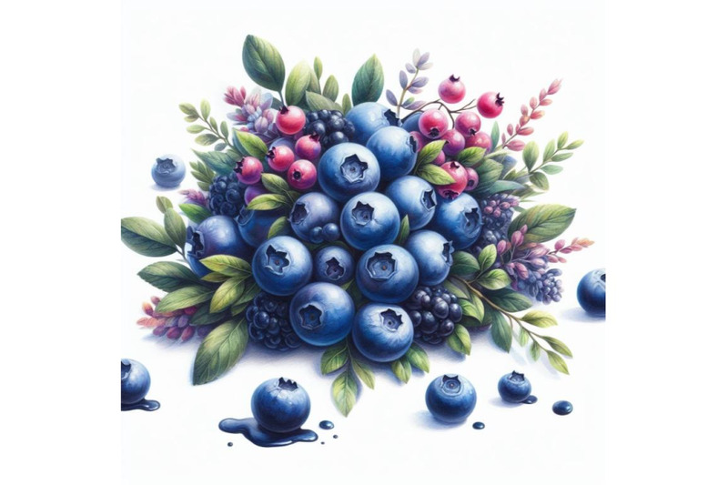 bundle-of-watercolor-blueberries-white-background