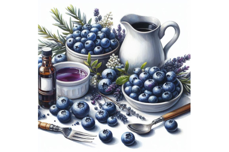 bundle-of-watercolor-blueberries-white-background