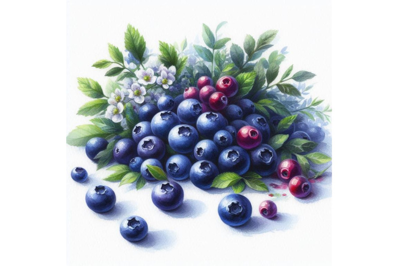 bundle-of-watercolor-blueberries-white-background