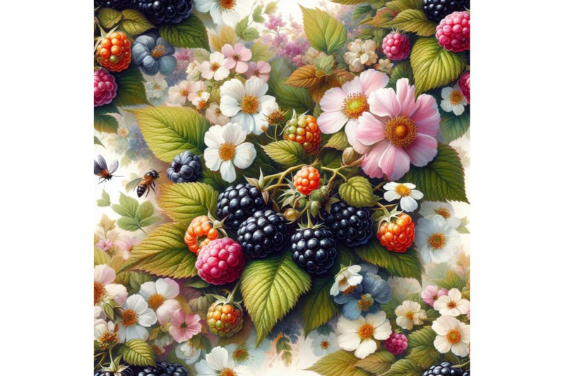 bundle-of-seamless-floral-background-with-blackberry-fruits-and-flower