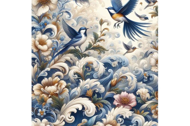 bundle-of-seamless-floral-background-with-waves-and-birds