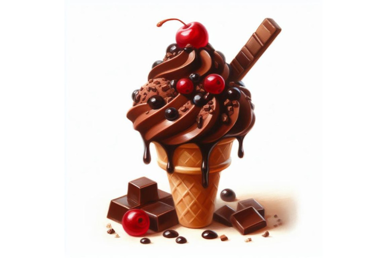 bundle-of-chocolate-ice-cream-cone-on-a-white-background