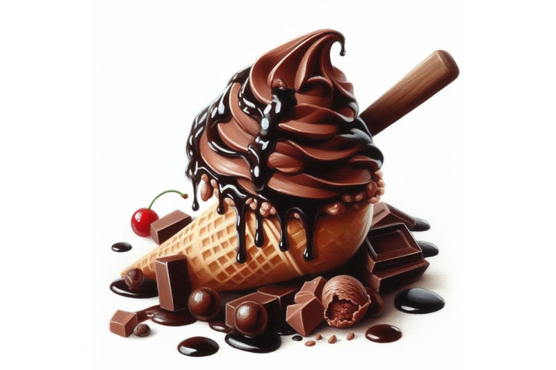 bundle-of-chocolate-ice-cream-cone-on-a-white-background