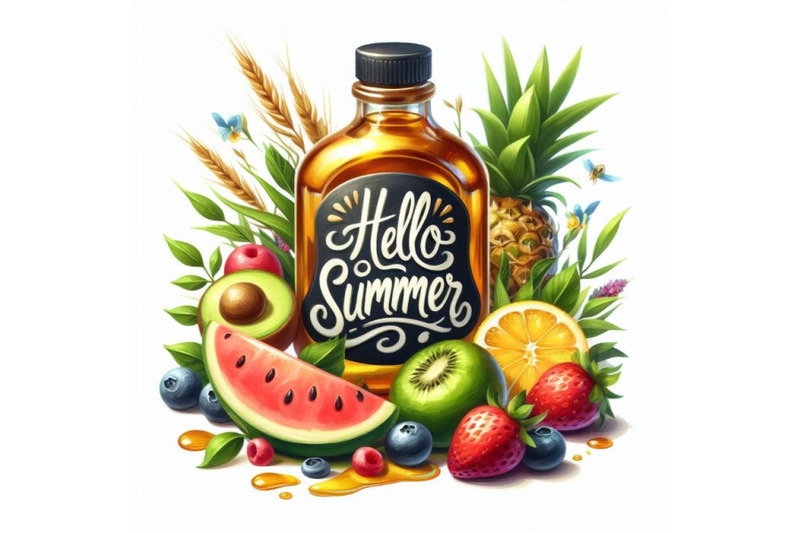 bundle-of-hello-summer-lettering-vector-illustration-on-white-backgro