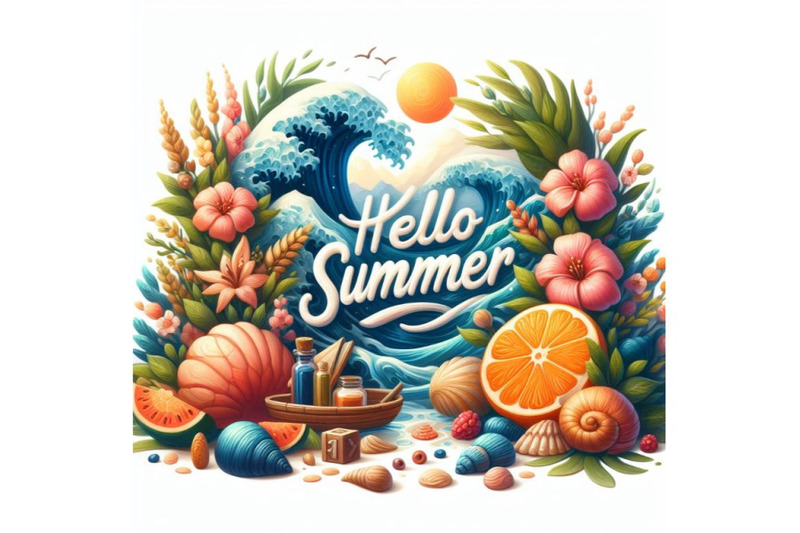 bundle-of-hello-summer-lettering-vector-illustration-on-white-backgro