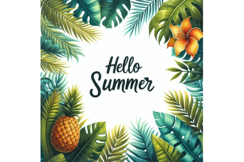 bundle-of-hello-summer-tropical-leaves-frame-vector-card-template