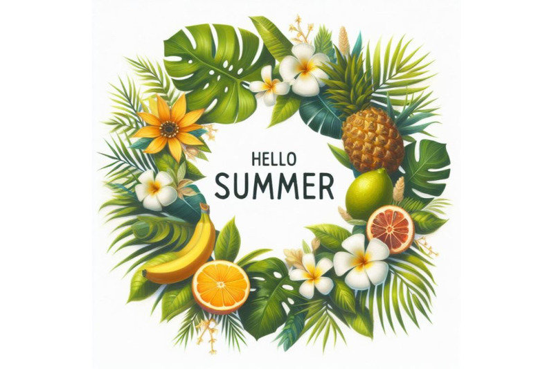 bundle-of-hello-summer-tropical-leaves-frame-vector-card-template