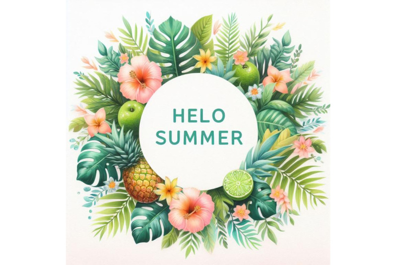 bundle-of-hello-summer-tropical-leaves-frame-vector-card-template