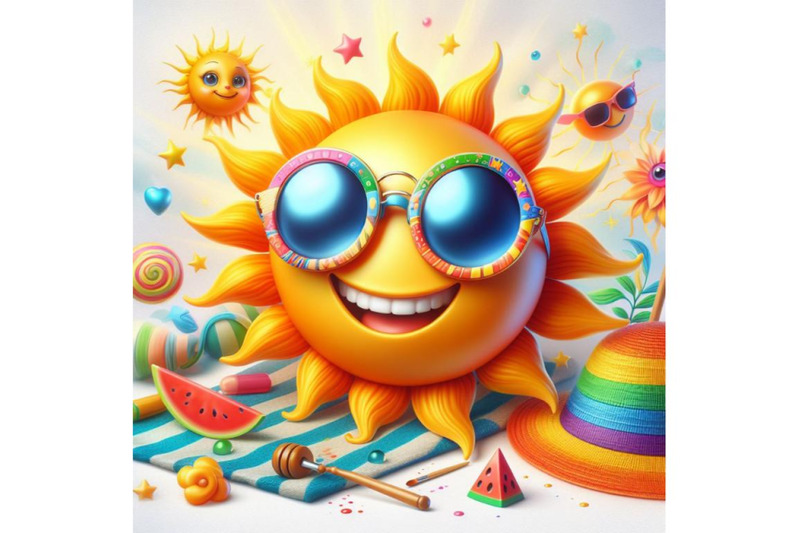 bundle-of-3d-realistic-happy-smiling-cute-sun-vector-with-colorful-sun