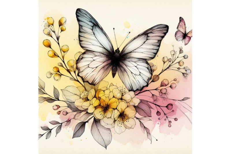 a-bundle-of-a-butterfly-line-art-and-pastel