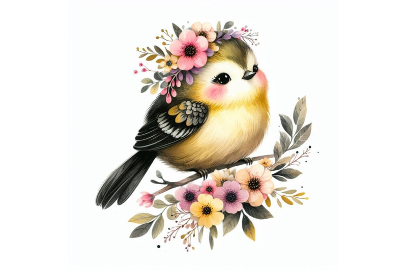 a-bundle-of-cute-bird-decorated-with-flowers