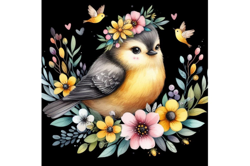 a-bundle-of-cute-bird-decorated-with-flowers