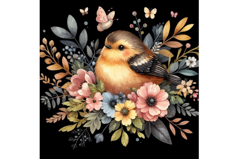 a-bundle-of-cute-bird-decorated-with-flowers