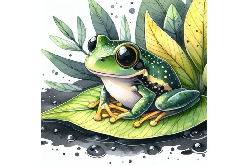 a-bundle-of-cute-frog-setting-on-a-water-leaf