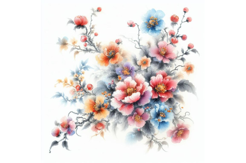 bundle-of-colorful-chinese-painting-traditional-ink-artwork-of-flower