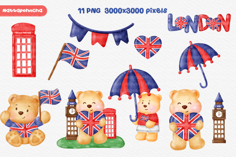 set-of-london-travel-elements-clipart