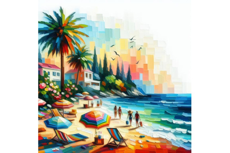 bundle-of-summer-vacation-on-a-beach-colorful-vector-background