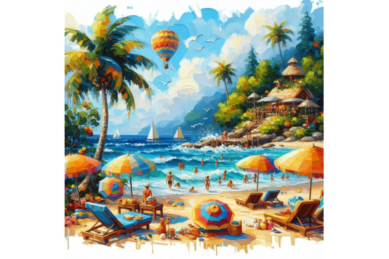 bundle-of-summer-vacation-on-a-beach-colorful-vector-background