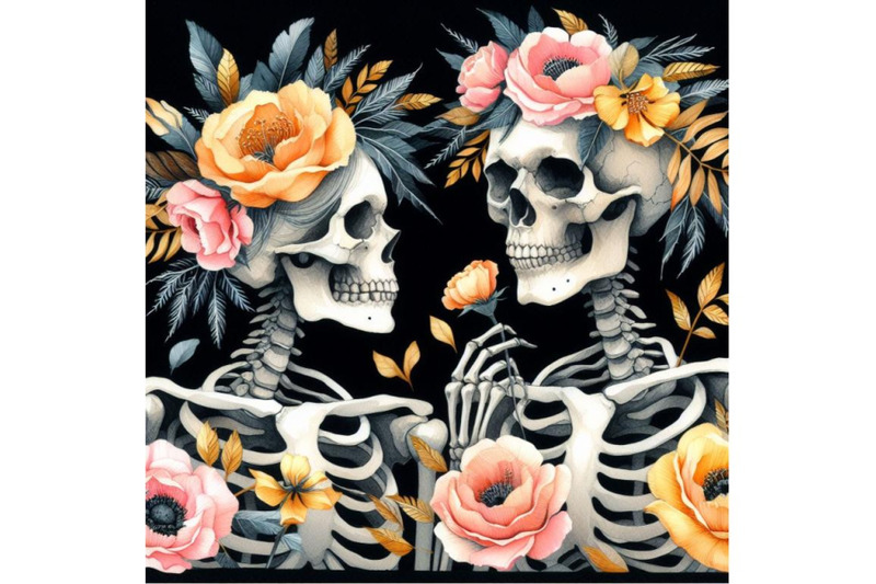 a-bundle-of-couple-skulleton-with-flowers