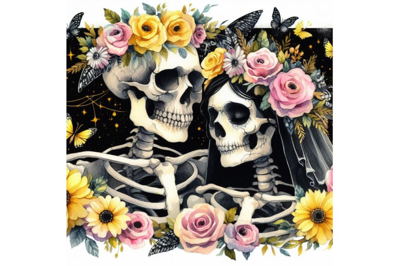 a-bundle-of-couple-skulleton-with-flowers