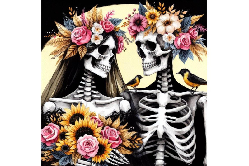 a-bundle-of-couple-skulleton-with-flowers