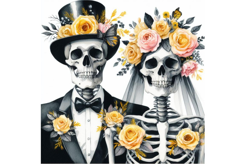 a-bundle-of-couple-skulleton-with-flowers