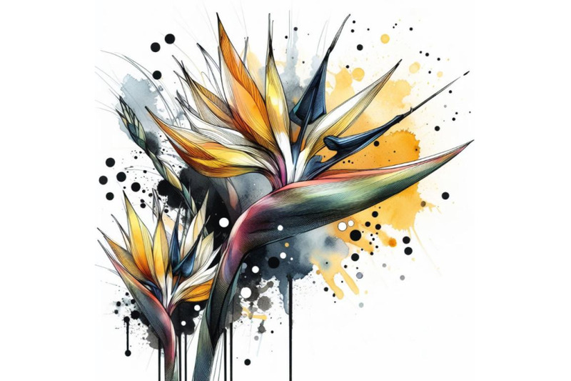 a-bundle-of-abstract-line-art-of-tropical-flower-with-color-splats-str