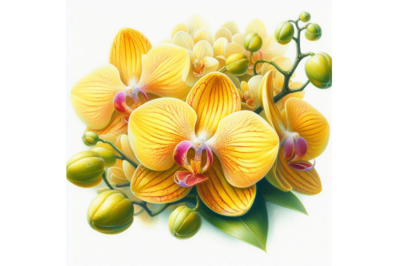 bundle-of-yellow-orchid-isolated-on-white-painted-in-watercolor