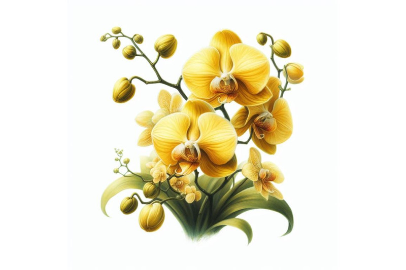 bundle-of-yellow-orchid-isolated-on-white-painted-in-watercolor