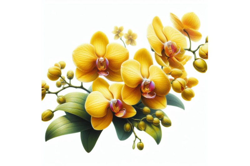 bundle-of-yellow-orchid-isolated-on-white-painted-in-watercolor