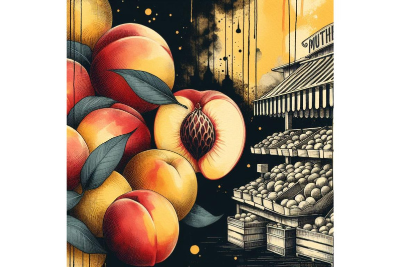 a-bundle-of-abstract-peach-fruit-market-retro-poster-art