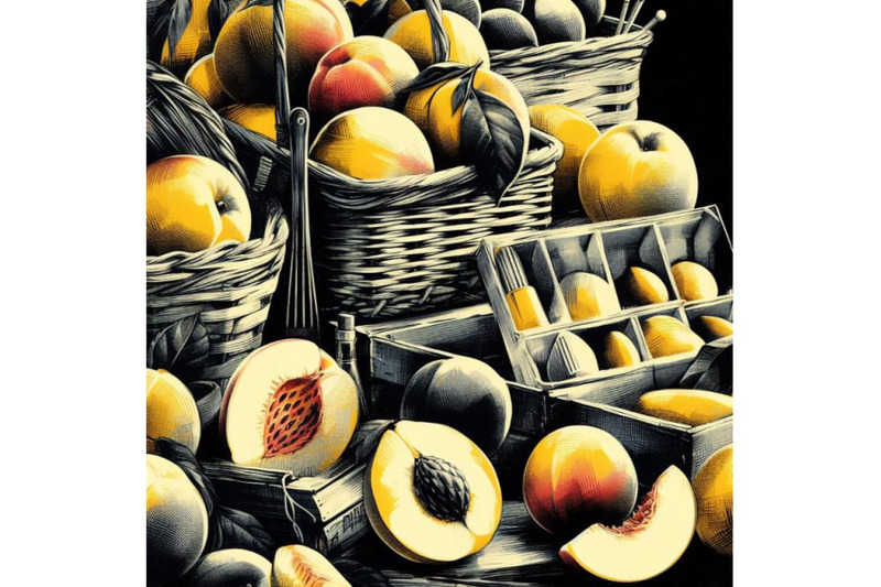 a-bundle-of-abstract-peach-fruit-market-retro-poster-art