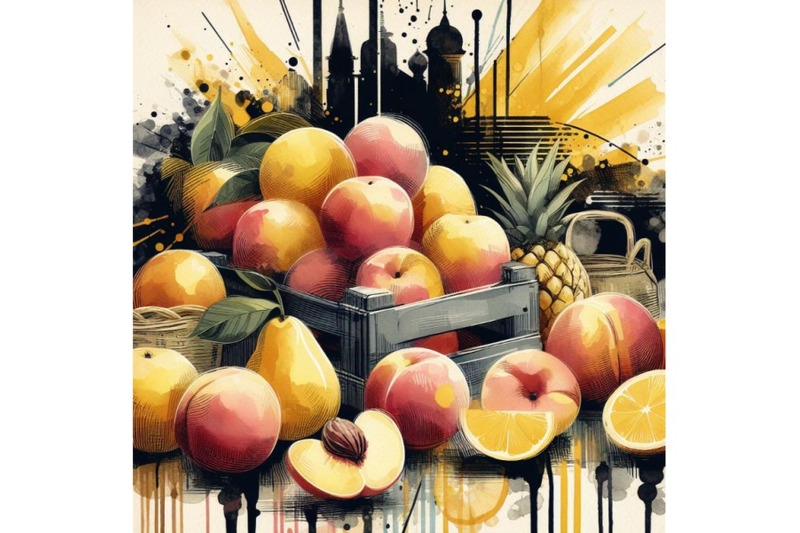 a-bundle-of-abstract-peach-fruit-market-retro-poster-art