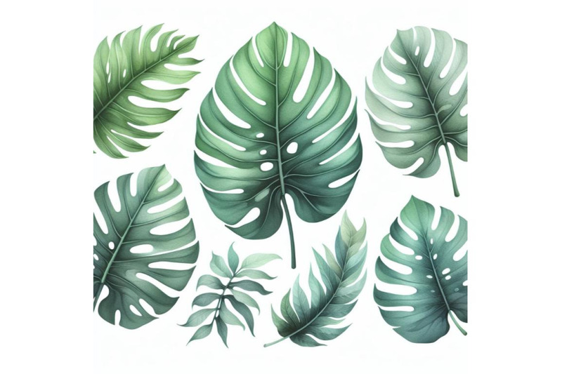 bundle-of-set-of-big-tropical-green-leaf-of-monstera-plant