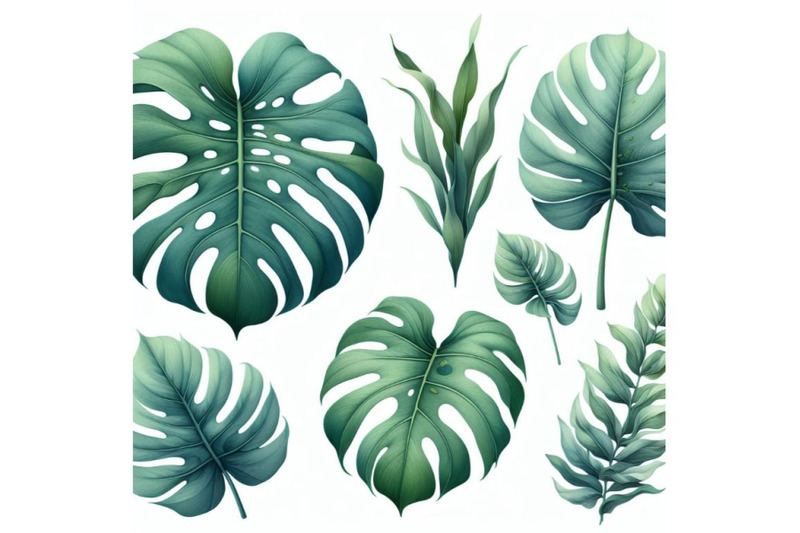 bundle-of-set-of-big-tropical-green-leaf-of-monstera-plant