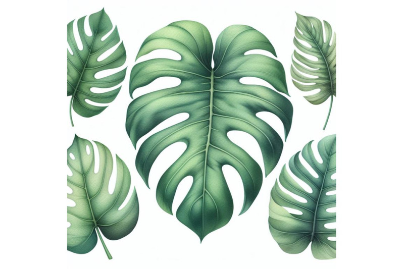 bundle-of-set-of-big-tropical-green-leaf-of-monstera-plant