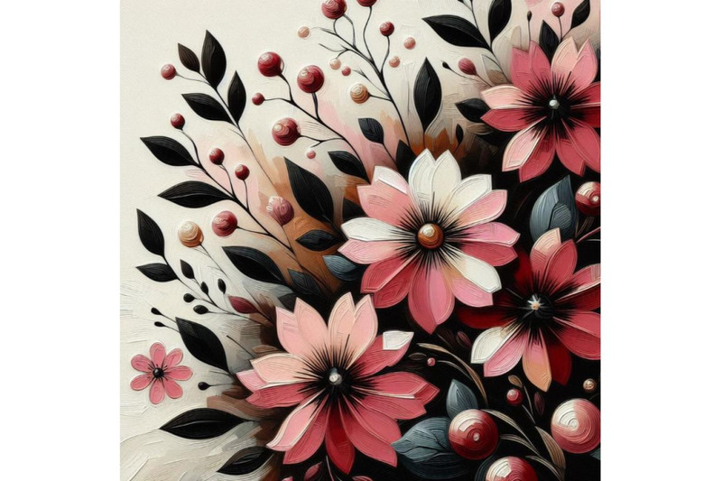 bundle-of-retro-spring-flowers-stylized-abstract-pink-and-black-flowe