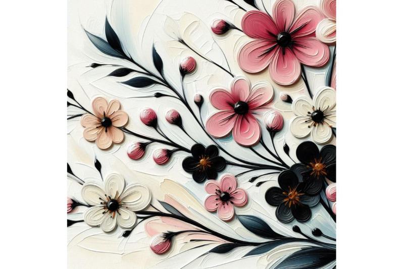 bundle-of-retro-spring-flowers-stylized-abstract-pink-and-black-flowe