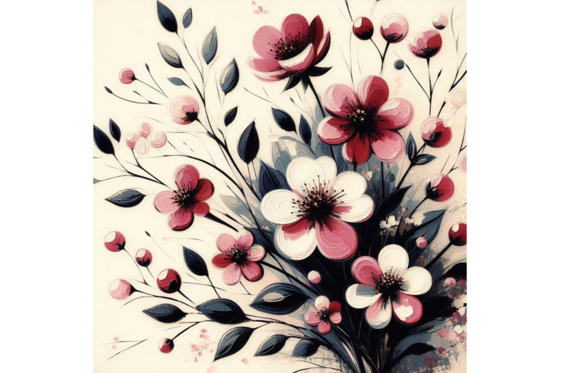 bundle-of-retro-spring-flowers-stylized-abstract-pink-and-black-flowe