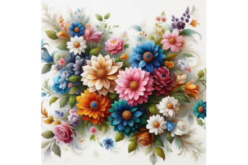 bundle-of-multi-colored-flowers-in-the-white-background