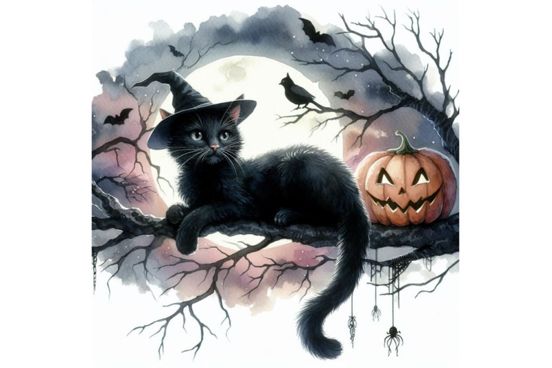 bundle-of-black-cat-on-dead-branch-on-halloween-night