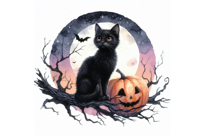 bundle-of-black-cat-on-dead-branch-on-halloween-night