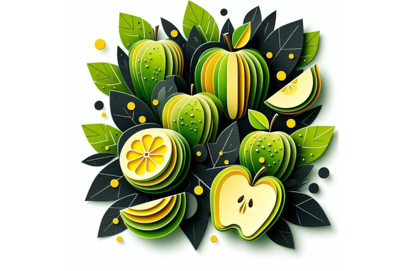 a-bundle-of-vector-paper-cut-green-apple-fruit-cut-shapes-3d